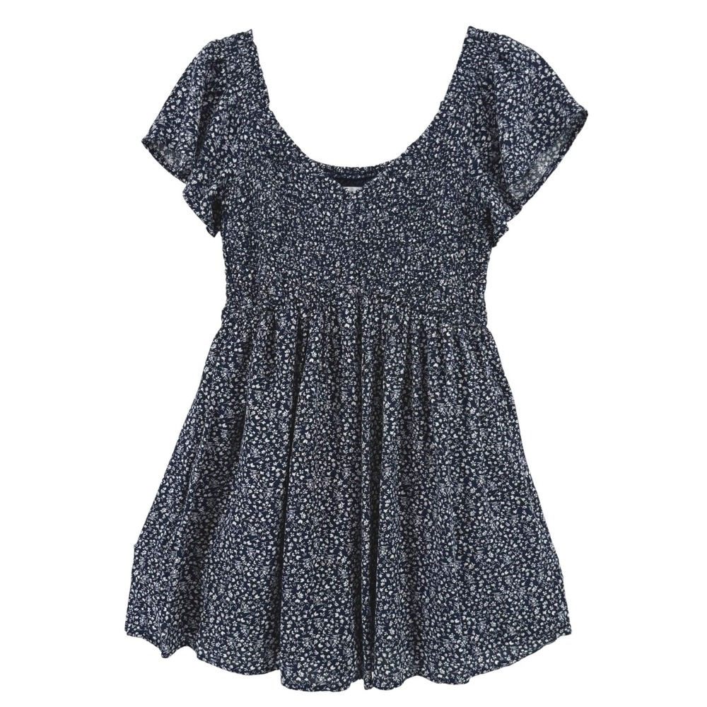 Y2K Hollister Navy Floral Smocked Flutter‎ Sleeve Romper Dress Skort Babydoll